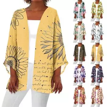 Женская повседневная модная легкая куртка средней длины с принтом, кардиган L бежевый