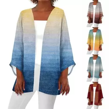 Женская повседневная модная легкая куртка средней длины с принтом, кардиган XXXXXL