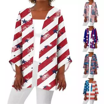 Женская повседневная модная легкая куртка средней длины с принтом, кардиган L синий