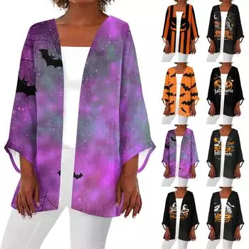 Женская повседневная модная легкая куртка средней длины с принтом, кардиган XXXL