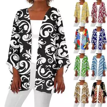 Женская повседневная модная легкая куртка средней длины с принтом Caot в стиле ретро, кардиган XXL жёлтый