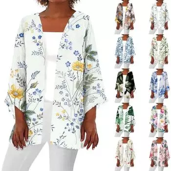 Женская повседневная модная легкая куртка средней длины с принтом в стиле ретро, кардиган L