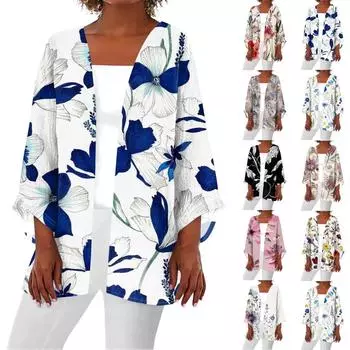 Женская повседневная модная легкая куртка средней длины с принтом в стиле ретро, кардиган L чёрный