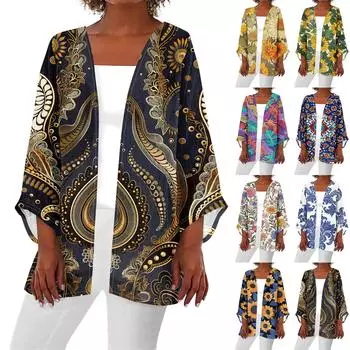 Женская повседневная модная легкая куртка средней длины с принтом Caot в стиле ретро, кардиган XXXL синий