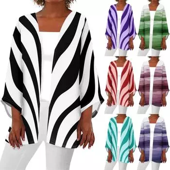 Женская повседневная модная легкая куртка средней длины с принтом, кардиган L чёрный