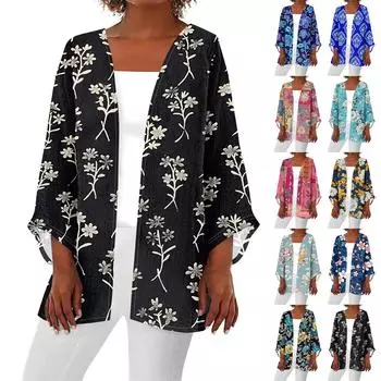 Женская повседневная модная легкая куртка средней длины с принтом Caot в стиле ретро, кардиган S чёрный