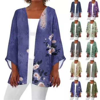 Женская повседневная модная легкая куртка средней длины с принтом в стиле ретро, кардиган L армия зеленый