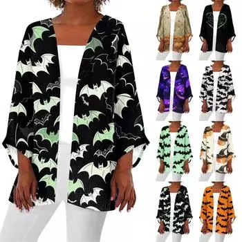 Женская повседневная модная легкая куртка средней длины с принтом, кардиган M оранжевый