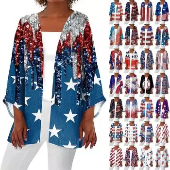 Женская повседневная модная легкая куртка средней длины с принтом, кардиган XXXL чёрный