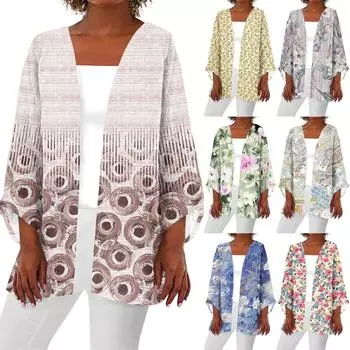 Женская повседневная модная легкая куртка средней длины с принтом, кардиган L синий