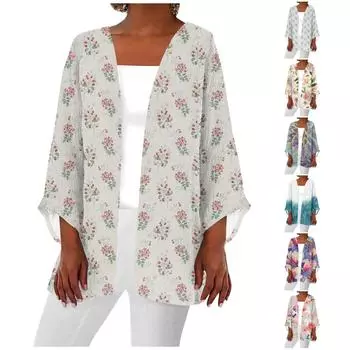 Женская повседневная модная легкая куртка средней длины с принтом в стиле ретро, кардиган L бежевый