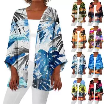 Женская повседневная модная легкая куртка средней длины с принтом, кардиган M оранжевый