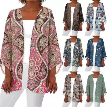 Женская повседневная модная легкая куртка средней длины с принтом, кардиган L чёрный