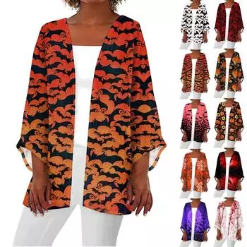 Женская повседневная модная легкая куртка средней длины с принтом на Хэллоуин, кардиган M