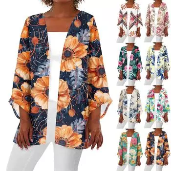 Женская повседневная модная легкая куртка средней длины с принтом Caot в стиле ретро, кардиган L синий