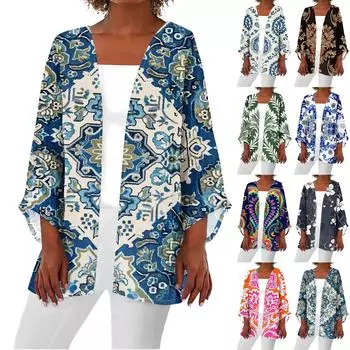 Женская повседневная модная легкая куртка средней длины с принтом Caot в стиле ретро, кардиган XXXL