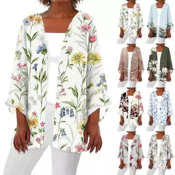 Женская повседневная модная легкая куртка средней длины с принтом в стиле ретро, кардиган XXL