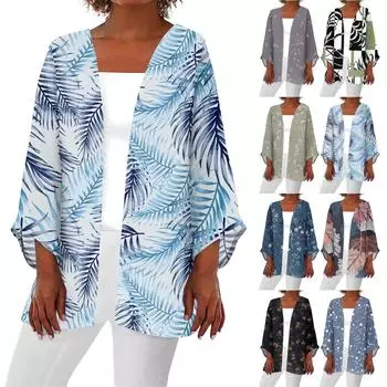 Женская повседневная модная легкая куртка средней длины с принтом, кардиган L чёрный