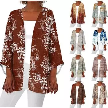 Женская повседневная модная легкая куртка средней длины с принтом в стиле ретро, кардиган XXXXL хаки