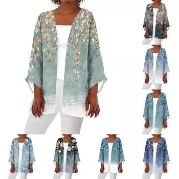 Женская повседневная модная легкая куртка средней длины с принтом, кардиган XXL бежевый