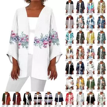 Женская повседневная модная легкая куртка средней длины с принтом, кардиган L чёрный