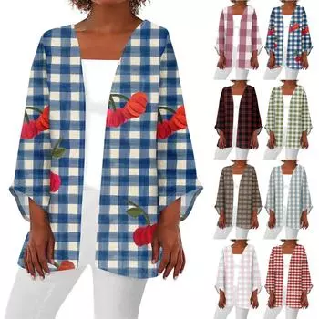 Женская повседневная модная легкая куртка средней длины с принтом, кардиган L синий