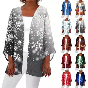 Женская повседневная модная легкая куртка средней длины с принтом, кардиган XL синий