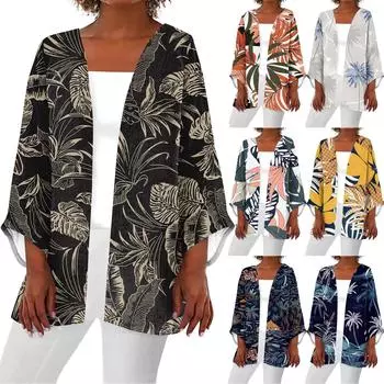 Женская повседневная модная легкая куртка средней длины с принтом, кардиган L