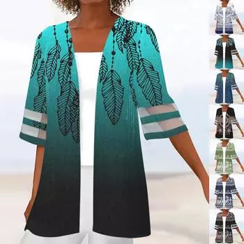 Женская повседневная модная легкая куртка средней длины с принтом в стиле ретро и половиной рукава, кардиган L