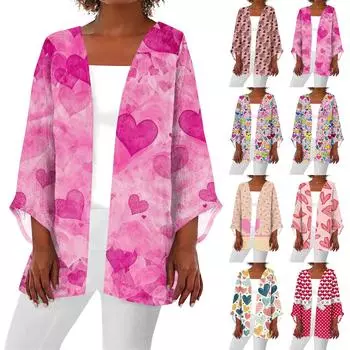 Женская повседневная модная легкая куртка средней длины с принтом, кардиган L бежевый