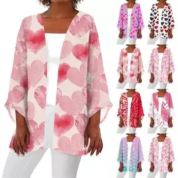 Женская повседневная модная легкая куртка средней длины с принтом, кардиган L светло-розовый