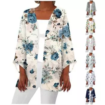 Женская повседневная модная легкая куртка средней длины с принтом в стиле ретро, кардиган XXXL