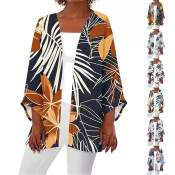 Женская повседневная модная легкая куртка средней длины с принтом, кардиган L бежевый