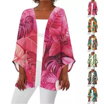 Женская повседневная модная легкая куртка средней длины с принтом, кардиган L циан