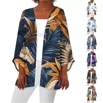 Женская повседневная модная легкая куртка средней длины с принтом, кардиган XL синий