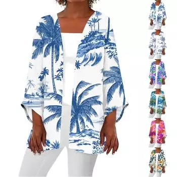 Женская повседневная модная легкая куртка средней длины с принтом, кардиган M оранжевый