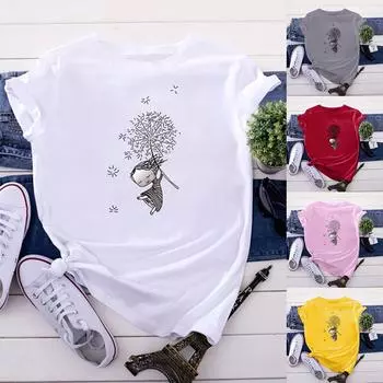 Женская повседневная модная летняя футболка с короткими рукавами и принтом