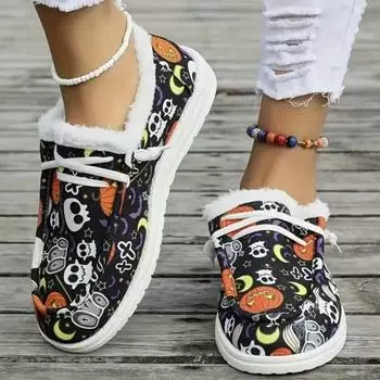 Женская повседневная модная обувь с мультяшным узором, теплые кроссовки 35 чёрный