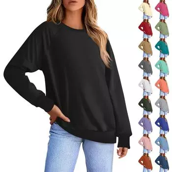 Женская повседневная модная однотонная блузка с длинным рукавом и круглым вырезом с рукавом реглан XXXL