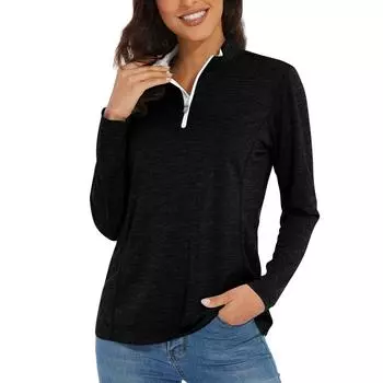 Женская повседневная модная однотонная футболка с длинным рукавом и застежкой-молнией на шее L