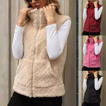 Женская повседневная модная однотонная куртка с длинными рукавами на молнии со свободными карманами из плюша XXL хаки