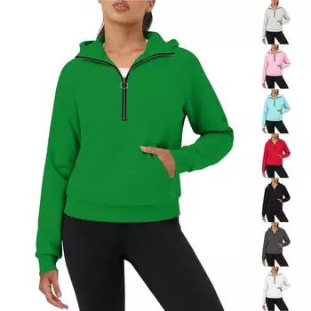 Женская повседневная модная однотонная свободная толстовка с длинным рукавом и карманом на молнии с капюшоном M