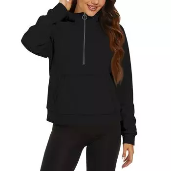 Женская повседневная модная однотонная свободная толстовка с длинным рукавом и карманом на молнии с капюшоном XXL