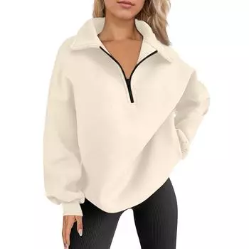 Женская повседневная модная однотонная толстовка на молнии с длинными рукавами, топ L бежевый