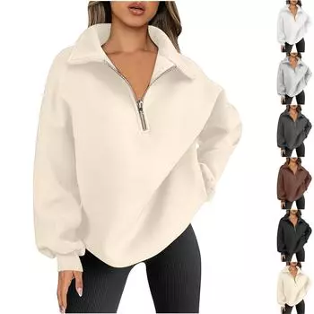 Женская повседневная модная однотонная толстовка на молнии с длинными рукавами, топ L бежевый