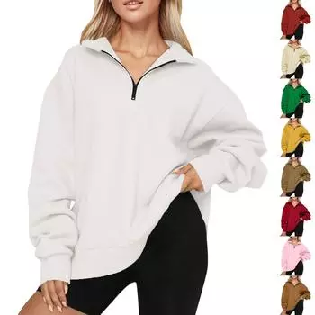 Женская повседневная модная однотонная толстовка на молнии с длинными рукавами, топ L коричневый