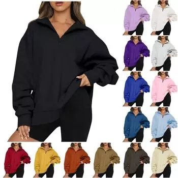 Женская повседневная модная однотонная толстовка на молнии с длинными рукавами, топ L