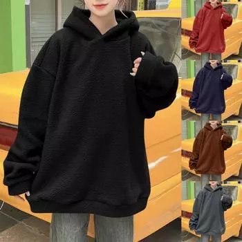 Женская повседневная модная однотонная толстовка с длинными рукавами и капюшоном XL