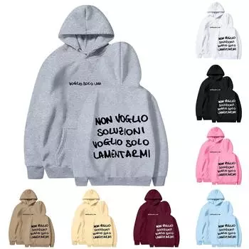 Женская повседневная модная однотонная толстовка с капюшоном и принтом регби с длинными рукавами L чёрный