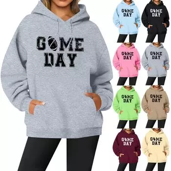 Женская повседневная модная однотонная толстовка с капюшоном и принтом регби с длинными рукавами L чёрный